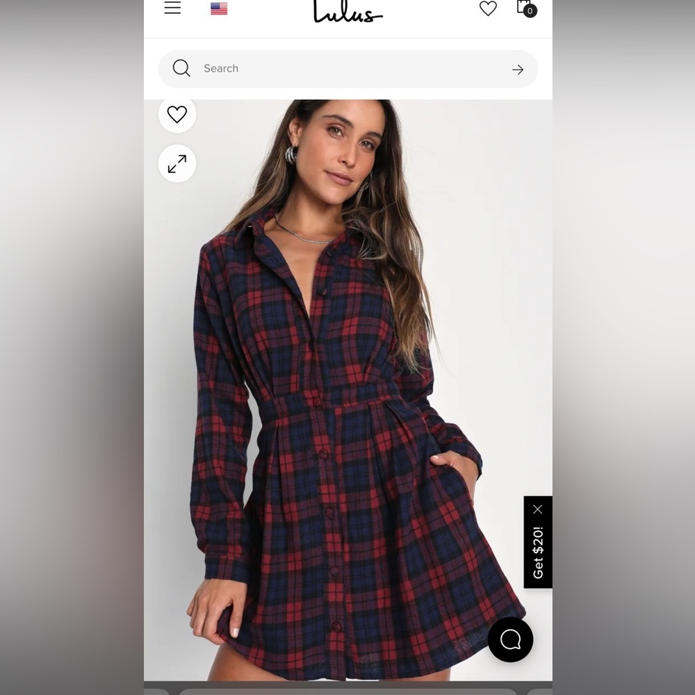 Lulu's Red and Blue Buttoned Tie Front Shirt Dress